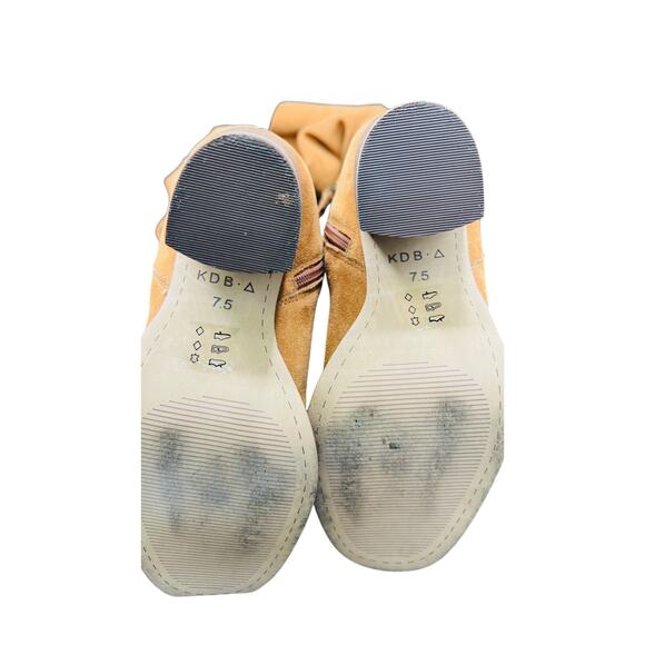 🤎 KDB Tan Suede Knee High Boots 7.5 Block Heel Western Fall Tall Zip Softcore - Picture 6 of 8